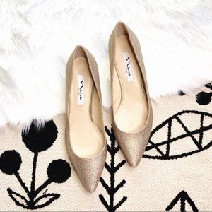Nina Champagne Gold Pointed Closed Toe Small Wedge Occasion Formal Heel
